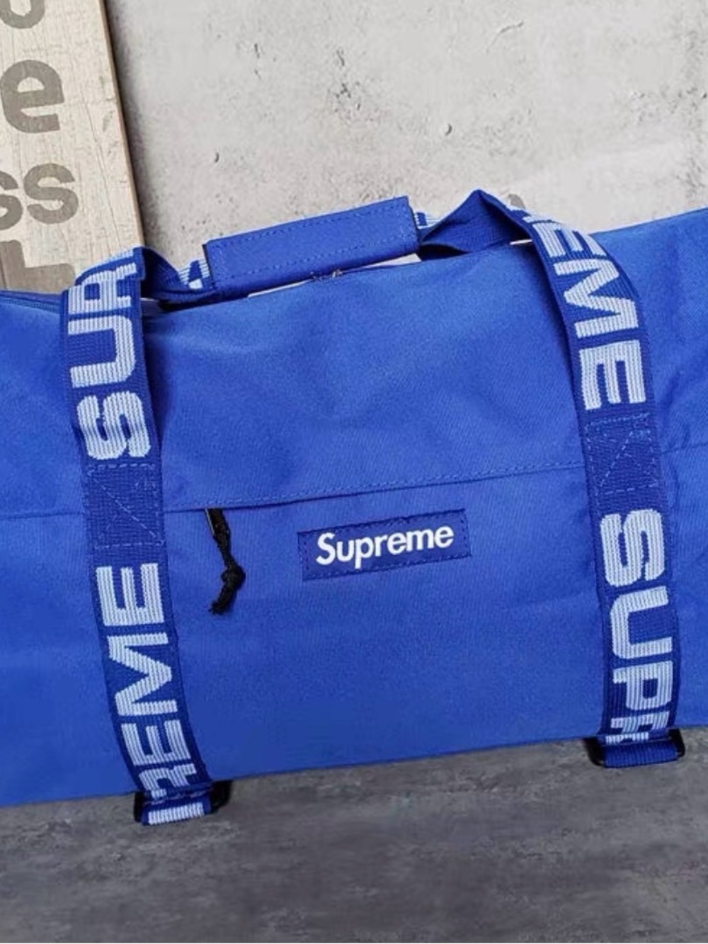 Supreme Royal Blue Duffle Bag with Branded Webbing